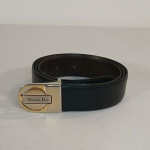 Dior Black Leather Belt with Gold Buckle